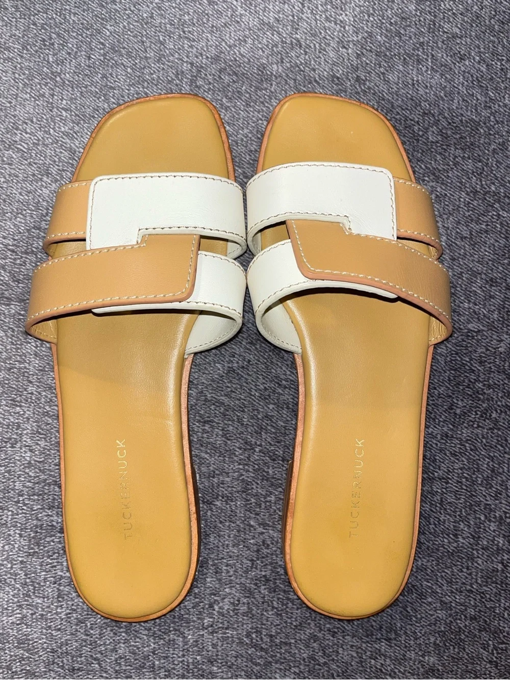 TUCKERNUCK Leather Muse Sandals -Cognac and White- Size 7 - Picture 5 of 8